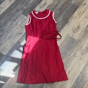 Elegant Vintage Pink Midi Dress with Light Pink Trim